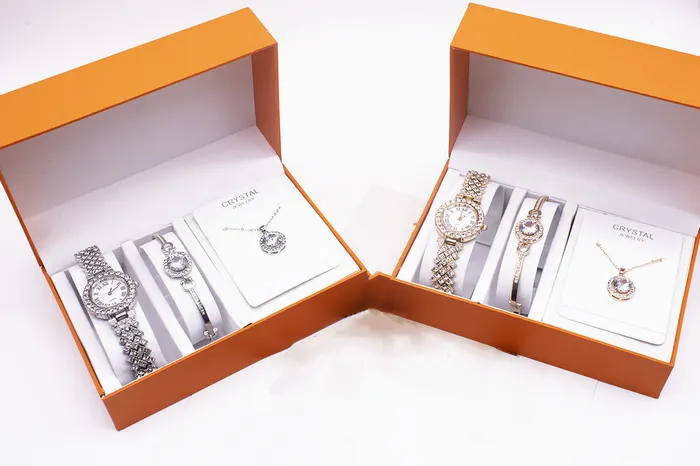 Male Sex Toys 3piece Rhinestone Watch Set With Bracelet And Necklace cj