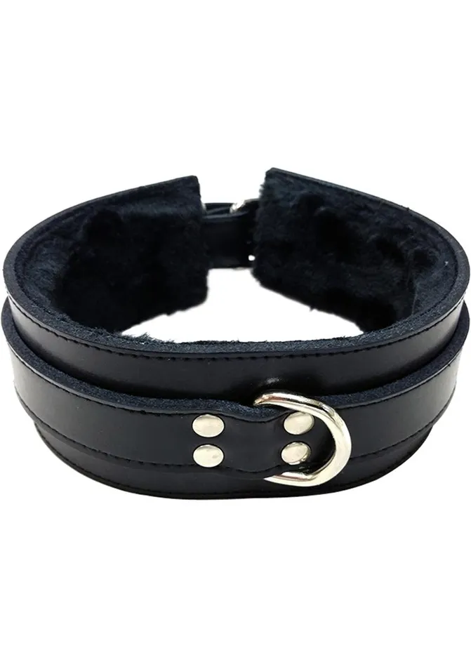 Male Sex Toys Rouge Rouge Leather Collar with Faux Fur Lining