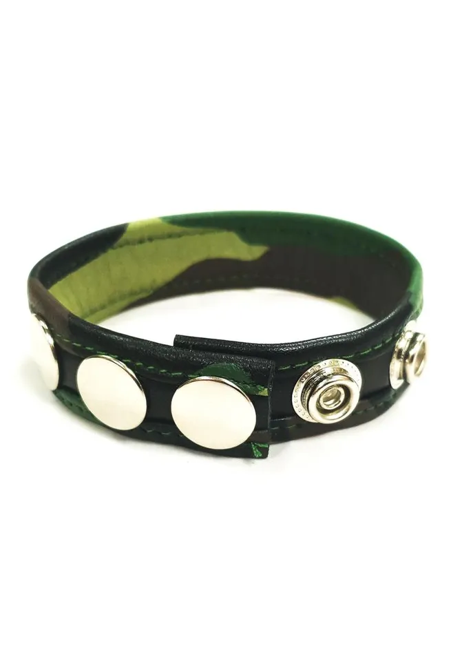 Rouge Rouge Leather Adjustable Cock Strap Black and Camouflage Restraints