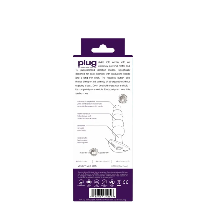VeDO Anal Plug Rechargeable Anal Vibe Deep Purple VeDO Anal Plug Rechargeable Anal Vibe Deep Purple