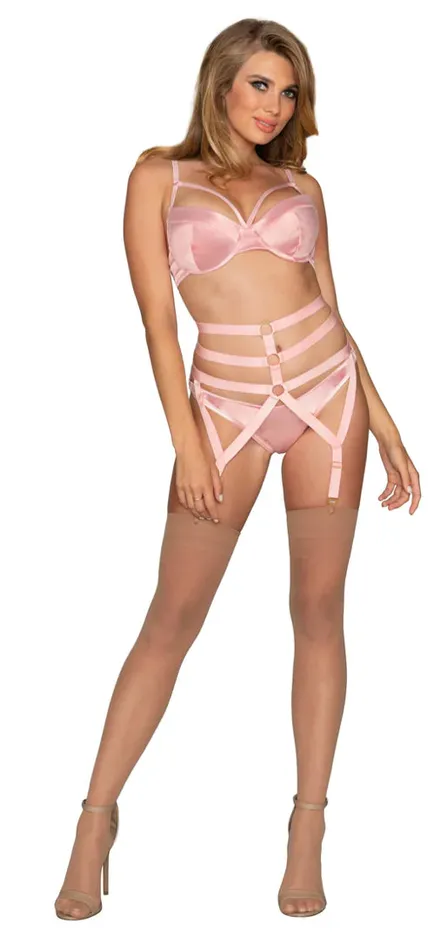 Angels Secret Stretch Satin Strappy Bra Garter Belt Thong Male Sex Toys