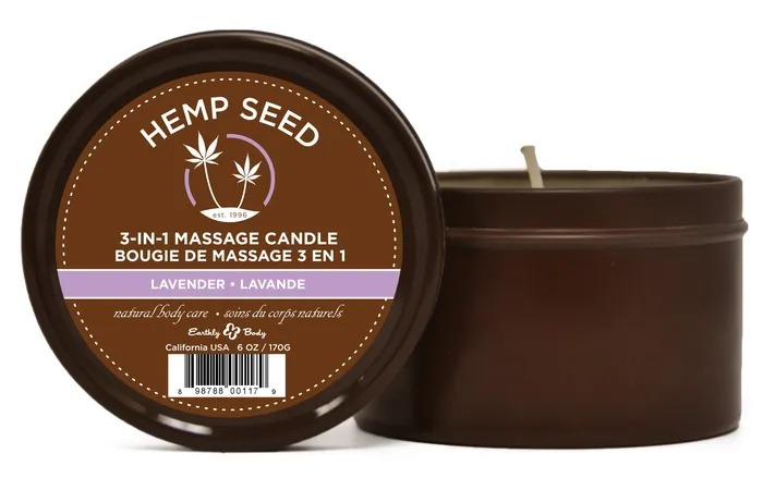 Couples Earthly Body Hemp Seed 3in1 Massage Candle Lavender 6 Oz