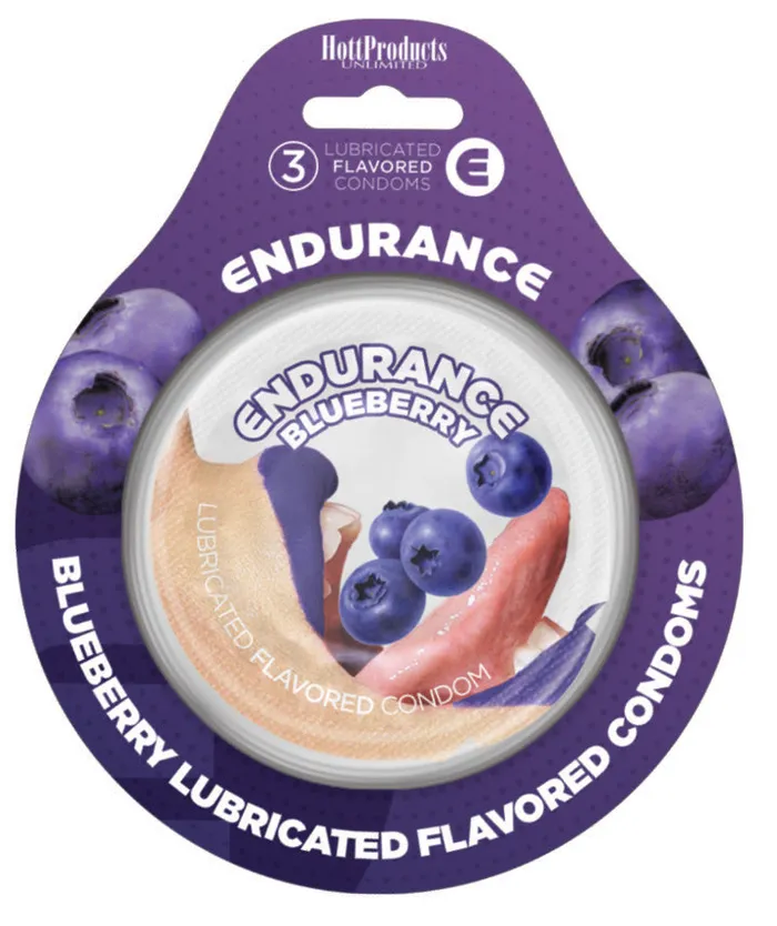 Enhancers Hott Products Endurance Condoms Blueberry 3 Pack