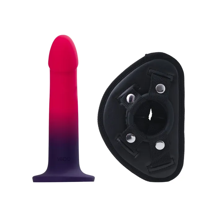 Female Sex Toys VeDO Duo SemiRealistic Dildo With Harness Pinkpurple