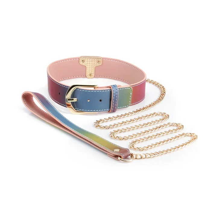 NS Novelties Couples Spectra Bondage Rainbow Collar Chain Leash Restraint