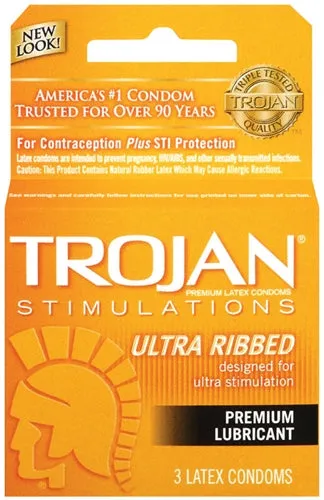 Paradise Marketing Trojan Stimulations Ultra Ribbed Lubricated Condoms 3 Pack Male Sex Toys