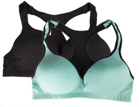 Sunset Intimates Anal 2 Pack Low Impact Mesh Racerback Sports Bra Black and Turquoise