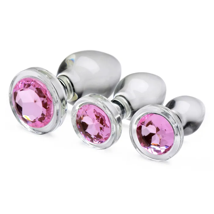 XR Brands Anal Pink Gem Glass Anal Plug Set